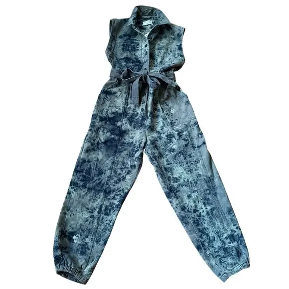 Urban Outfitters Blue Sydney Tie Dye Utility Sleeveless Jumpsuit Size Small